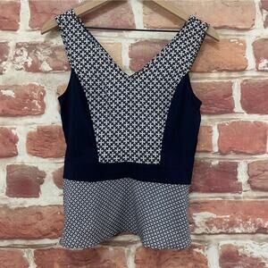 Ann Taylor Loft Shirt Top Women's Size 0 Blue Multicolor Floral Abstract Zip Up